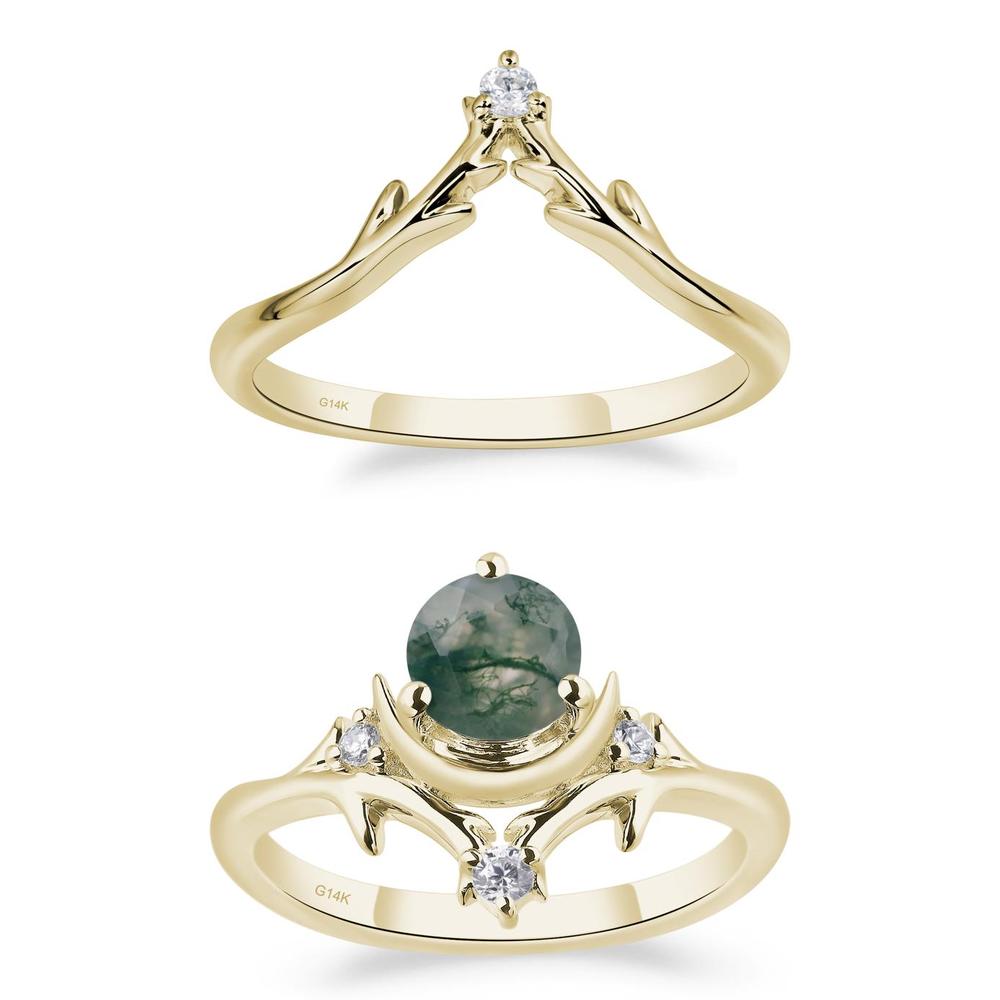 Moss Agate Ring with Moon and Star - LUO Jewelry #metal_xxxxx
