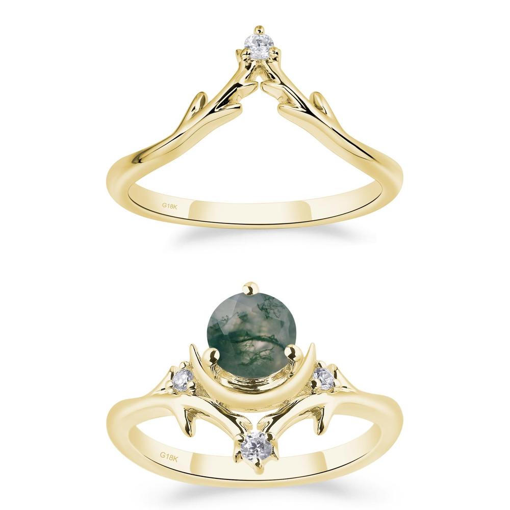 Moss Agate Ring with Moon and Star - LUO Jewelry #metal_xxxxx