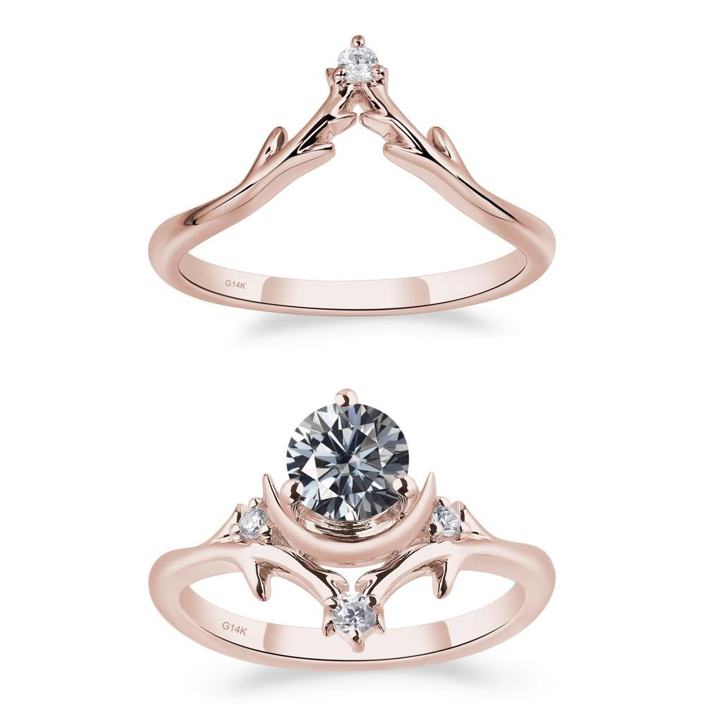 Grey Moissanite Crescent Moon and Star Ring - LUO Jewelry #metal_xxxxx