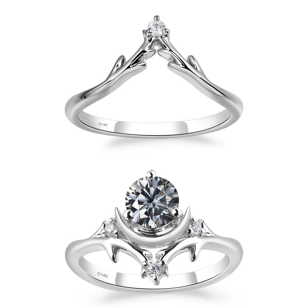 Grey Moissanite Crescent Moon and Star Ring - LUO Jewelry #metal_xxxxx
