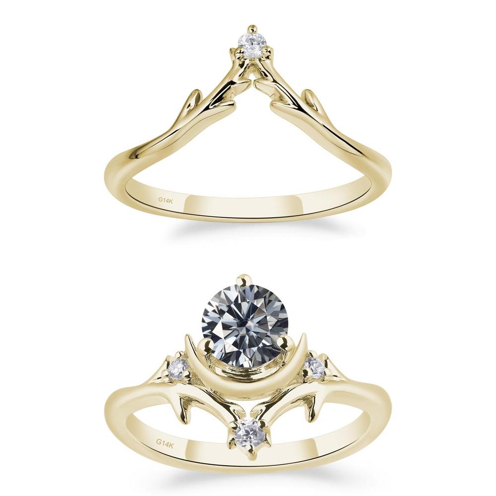 Grey Moissanite Crescent Moon and Star Ring - LUO Jewelry #metal_xxxxx