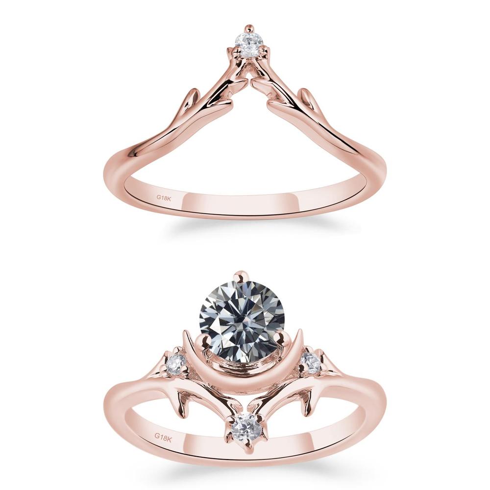 Grey Moissanite Crescent Moon and Star Ring - LUO Jewelry #metal_xxxxx