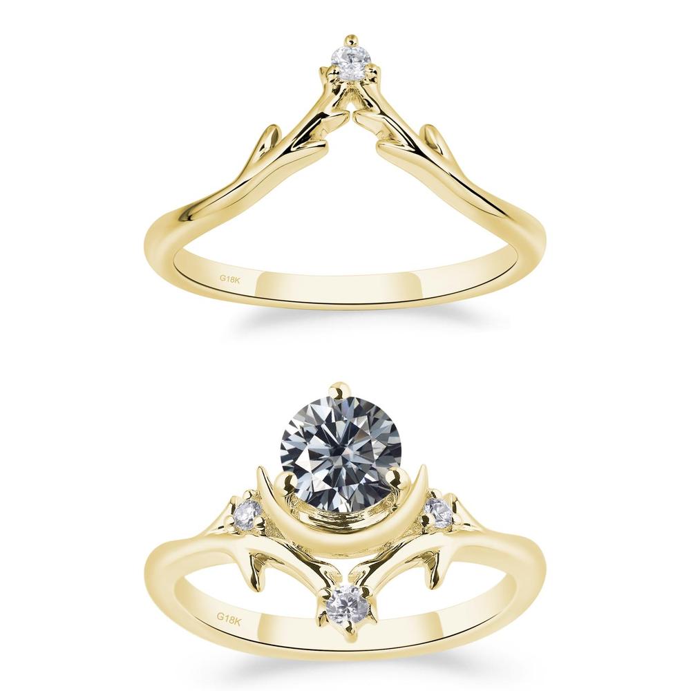 Grey Moissanite Crescent Moon and Star Ring - LUO Jewelry #metal_xxxxx
