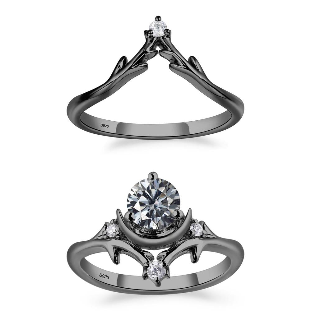 Grey Moissanite Crescent Moon and Star Ring - LUO Jewelry #metal_xxxxx