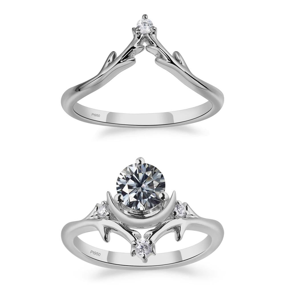 Grey Moissanite Crescent Moon and Star Ring - LUO Jewelry #metal_xxxxx