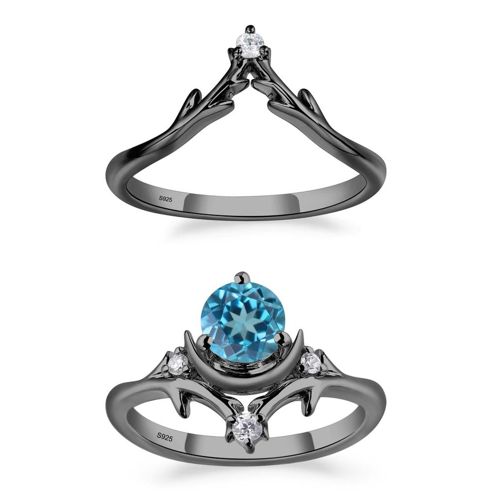 Swiss Blue Topaz Moon and Star Ring - LUO Jewelry #metal_xxxxx