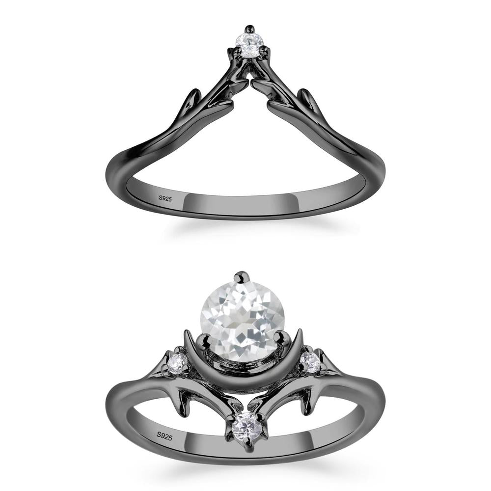White Topaz Ring with Moon and Star - LUO Jewelry #metal_xxxxx
