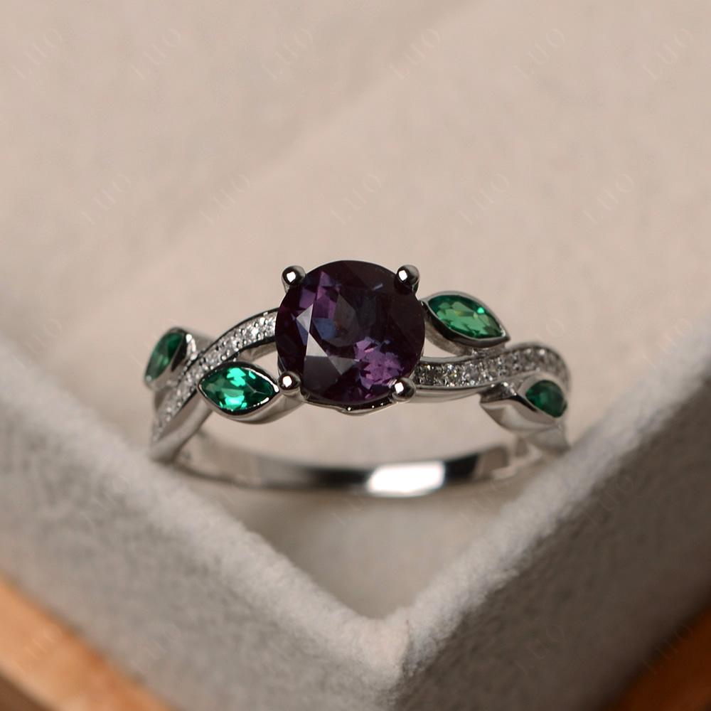 Alexandrite Engagement Ring with Leaf - LUO Jewelry