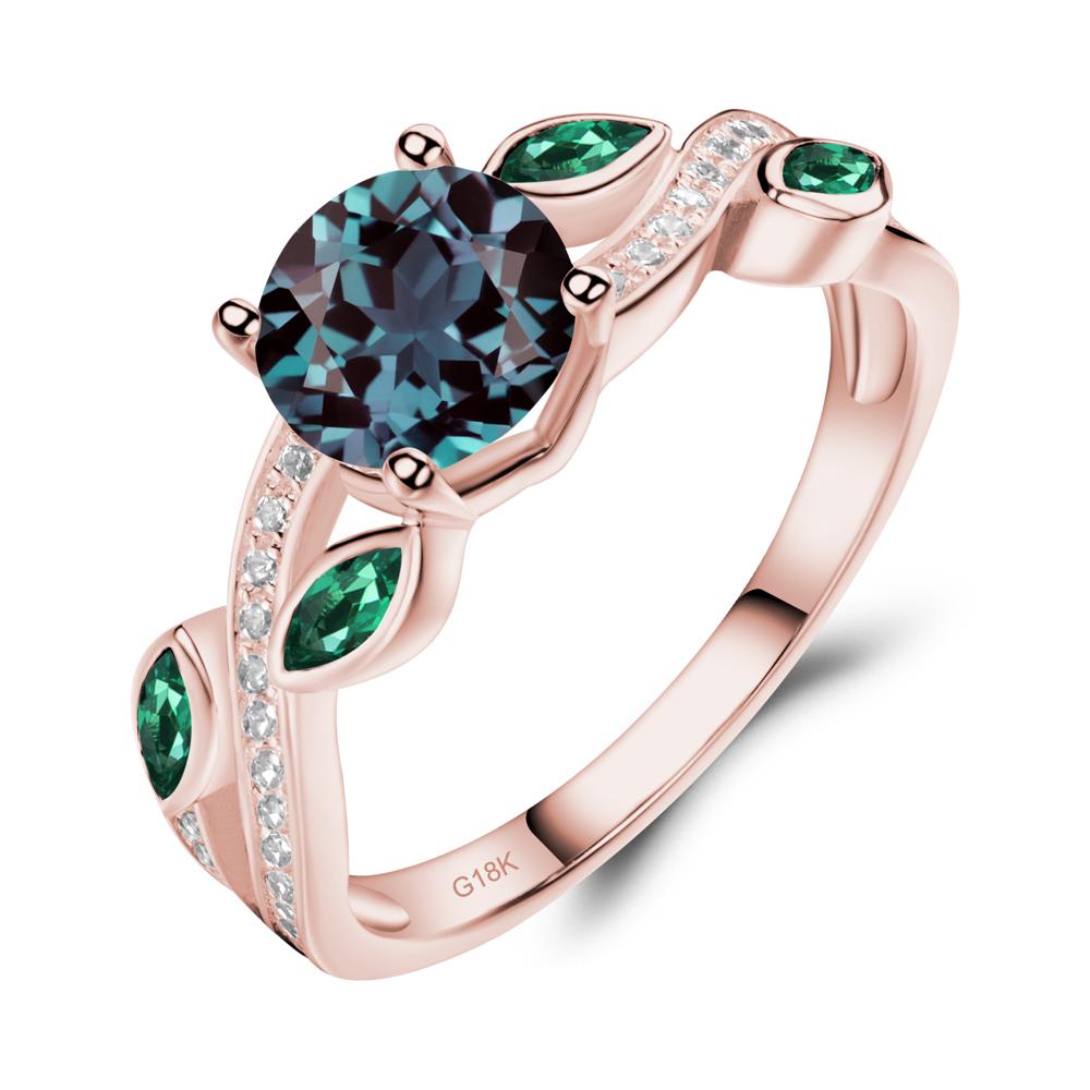Alexandrite Engagement Ring with Leaf - LUO Jewelry #metal_18k rose gold