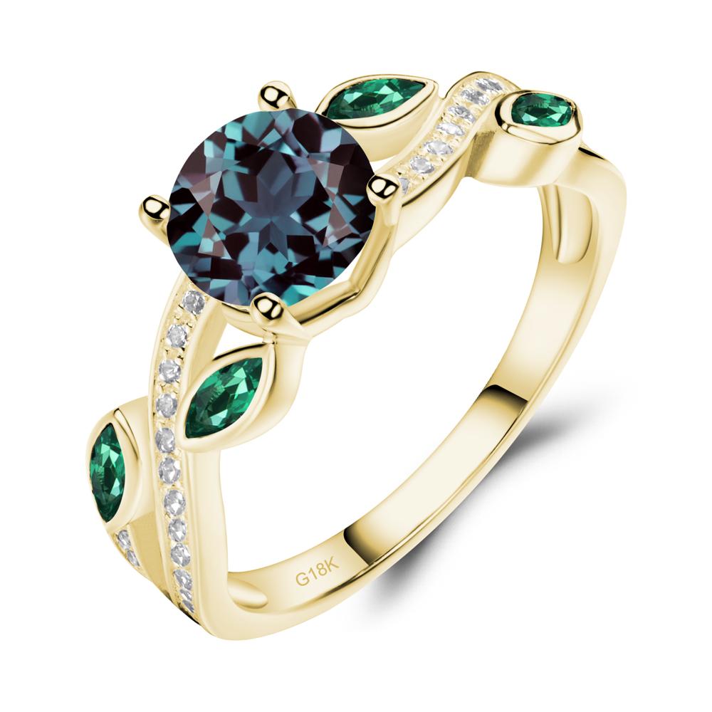 Alexandrite Engagement Ring with Leaf - LUO Jewelry #metal_18k yellow gold