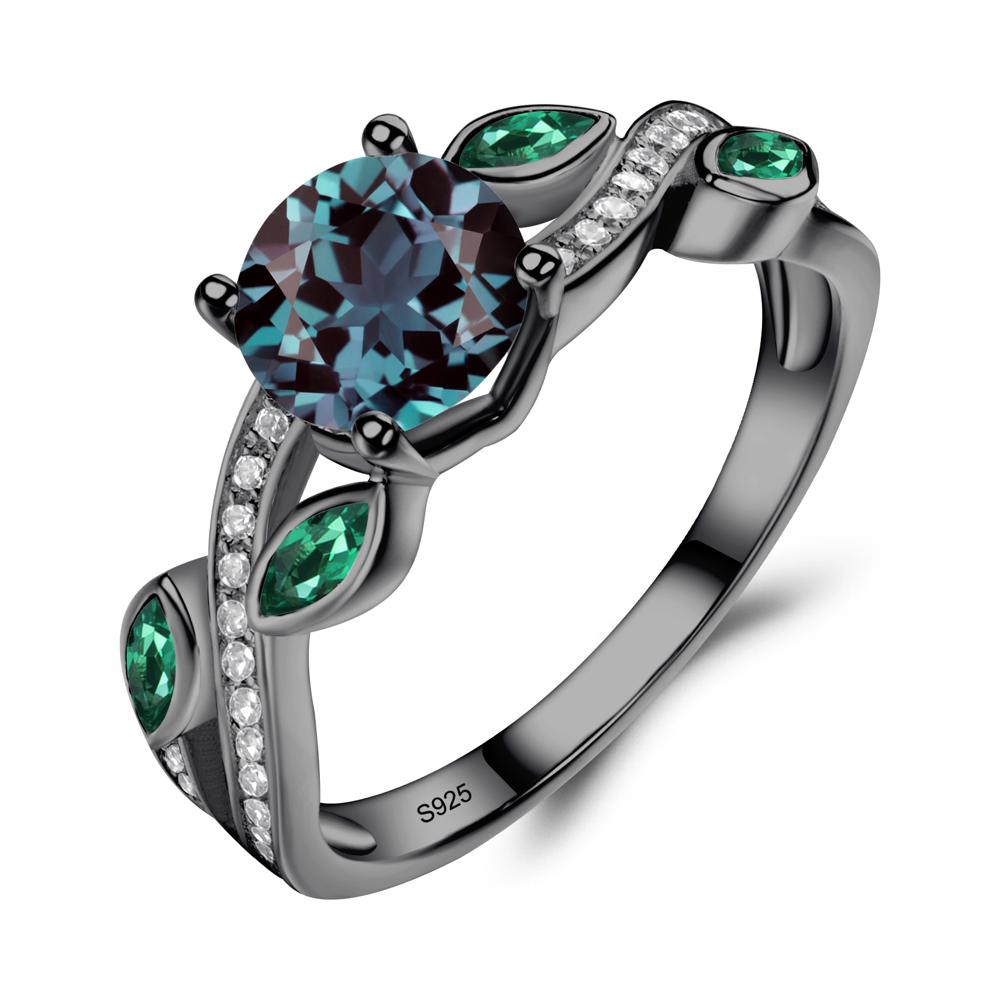 Alexandrite Engagement Ring with Leaf - LUO Jewelry #metal_black finish sterling silver