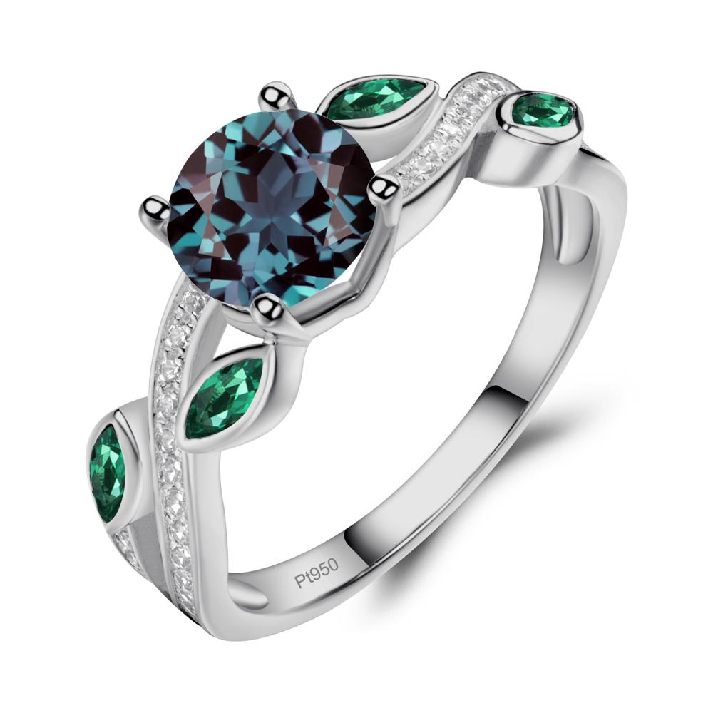 Alexandrite Engagement Ring with Leaf - LUO Jewelry #metal_platinum