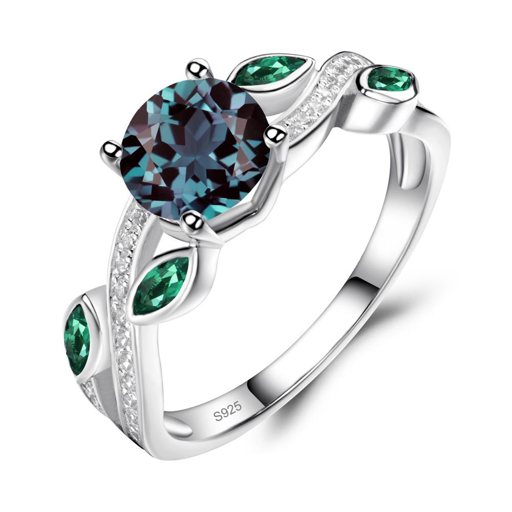 Alexandrite Engagement Ring with Leaf - LUO Jewelry #metal_sterling silver