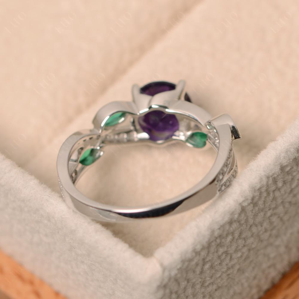 Amethyst and Emerald Twisted Leaf Engagement Ring - LUO Jewelry