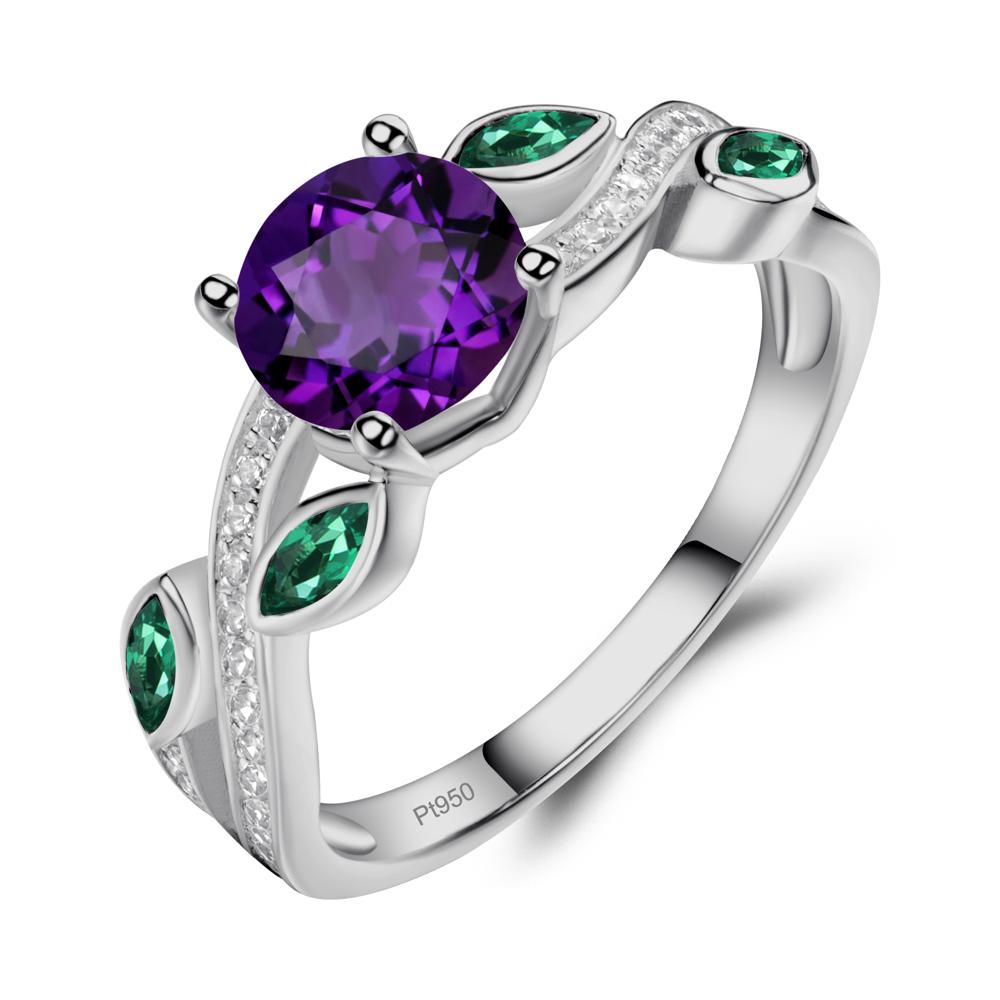 Amethyst and Emerald Twisted Leaf Engagement Ring - LUO Jewelry #metal_platinum
