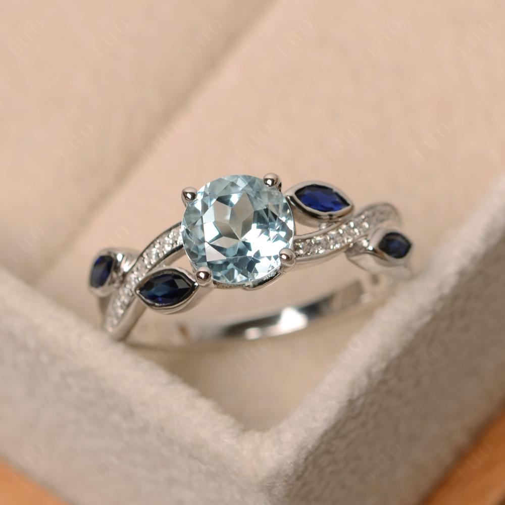 Aquamarine Leaf Engagement Ring - LUO Jewelry