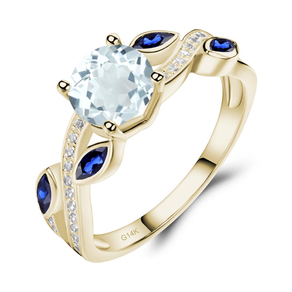 Aquamarine Leaf Engagement Ring - LUO Jewelry #metal_14k yellow gold
