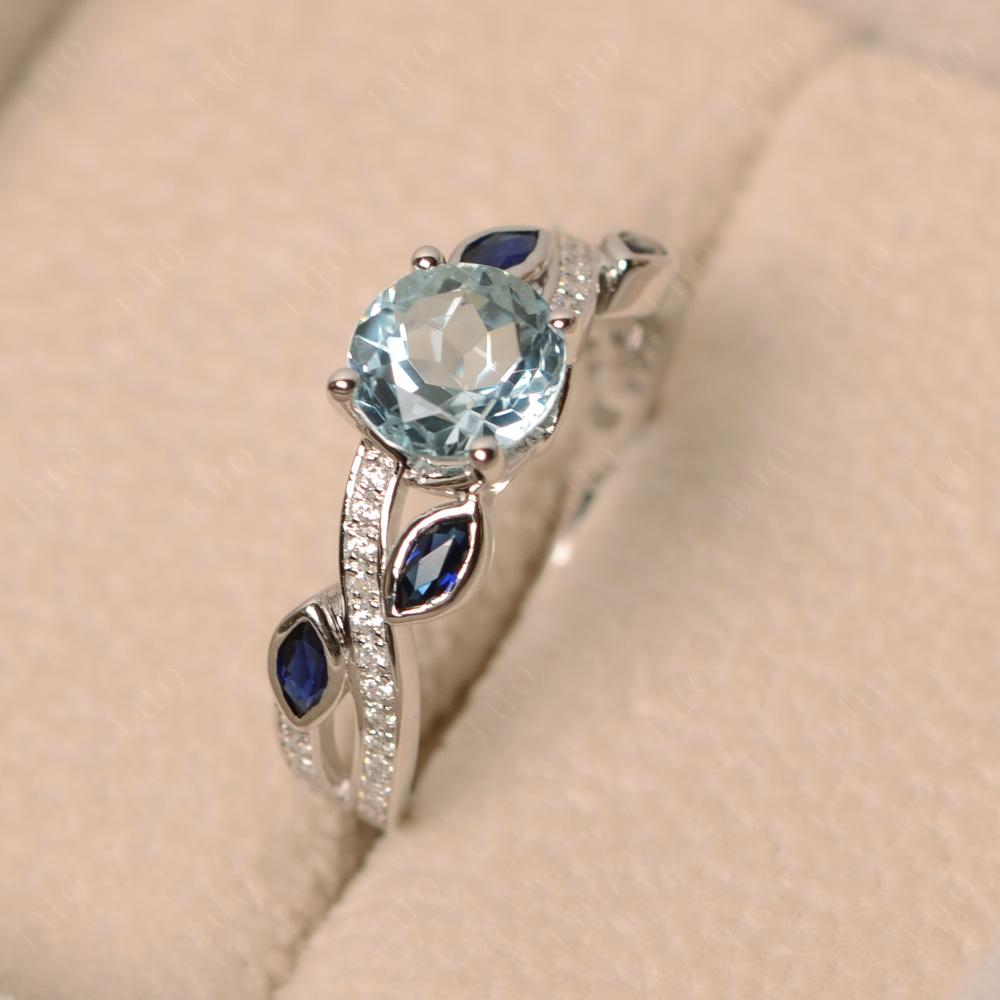 Aquamarine Leaf Engagement Ring - LUO Jewelry
