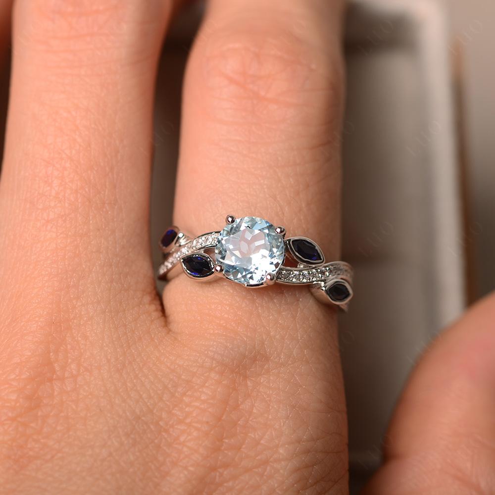 Aquamarine Leaf Engagement Ring - LUO Jewelry