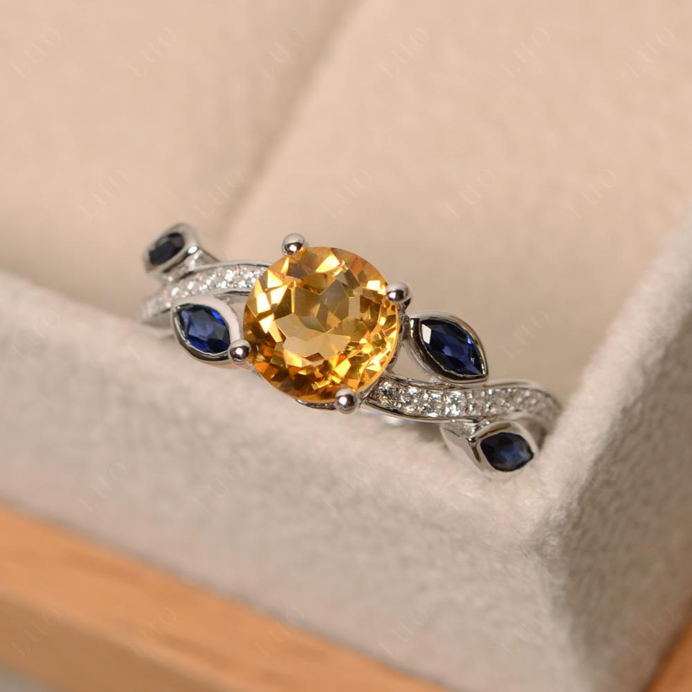 Citrine Engagement Ring with Leaf - LUO Jewelry