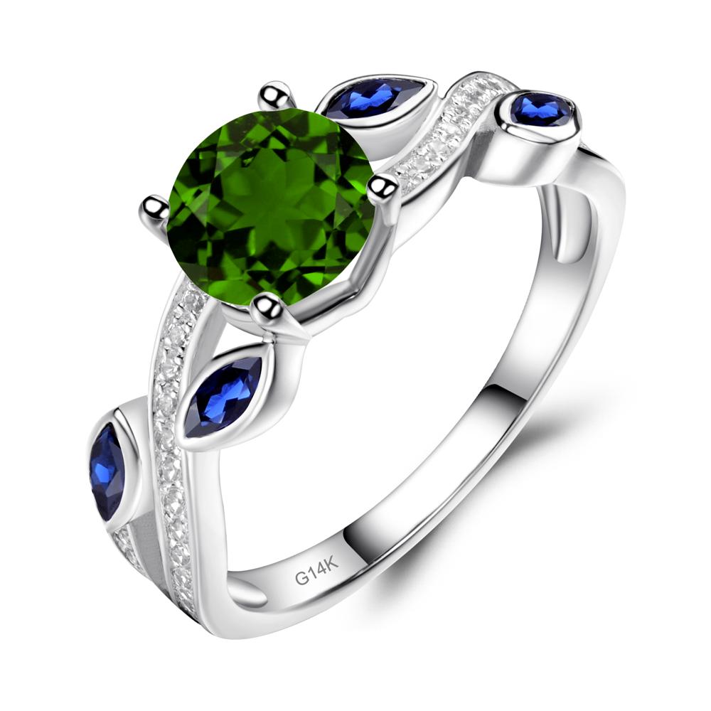 Diopside Leaf Engagement Ring - LUO Jewelry #metal_14k white gold