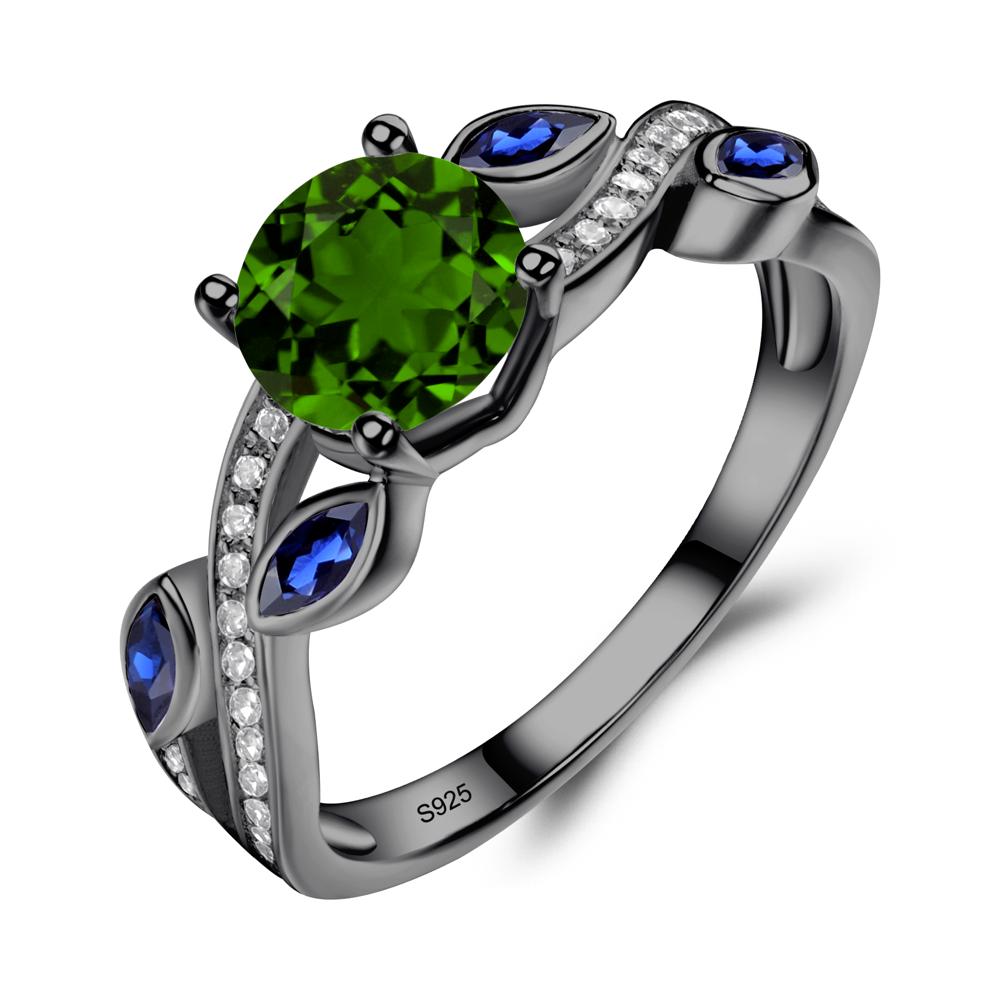Diopside Leaf Engagement Ring - LUO Jewelry #metal_black finish sterling silver
