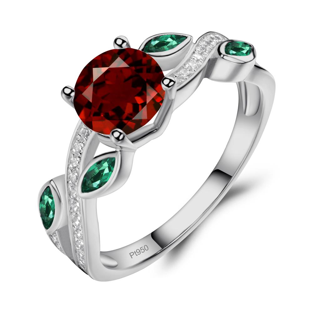 Garnet and Emerald Twisted Leaf Engagement Ring - LUO Jewelry #metal_platinum