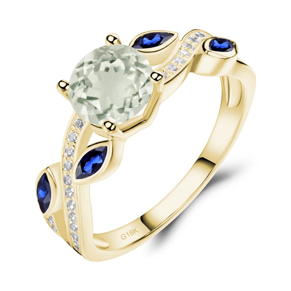 Green Amethyst Leaf Engagement Ring - LUO Jewelry #metal_18k yellow gold