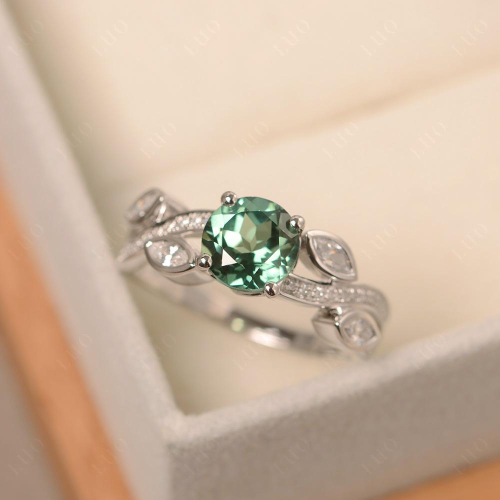 Green Sapphire Twisted Leaf Engagement Ring - LUO Jewelry