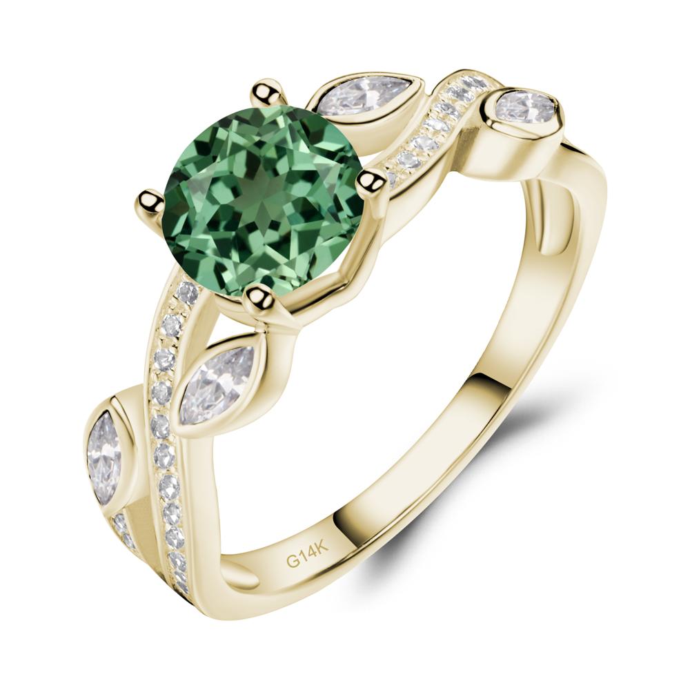 Green Sapphire Twisted Leaf Engagement Ring - LUO Jewelry #metal_14k yellow gold
