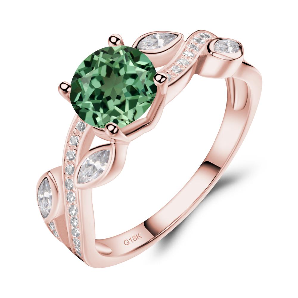 Green Sapphire Twisted Leaf Engagement Ring - LUO Jewelry #metal_18k rose gold