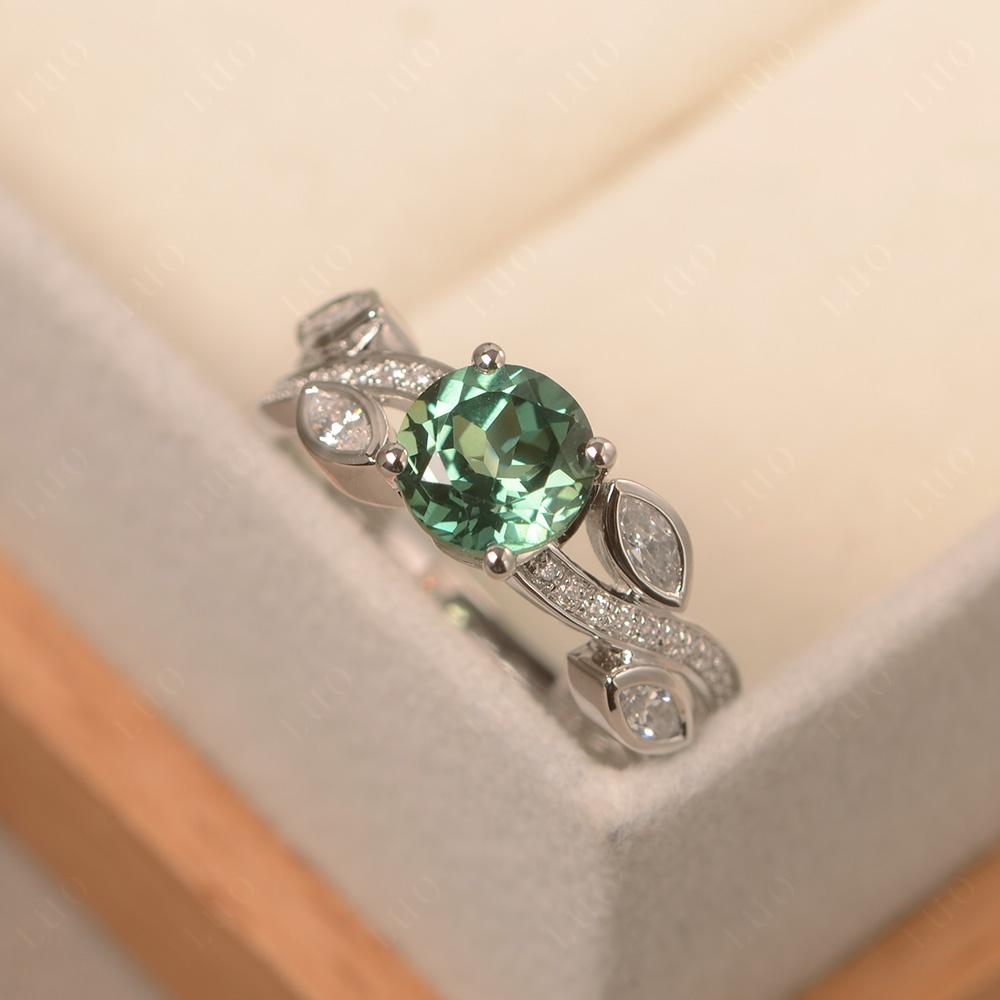 Green Sapphire Twisted Leaf Engagement Ring - LUO Jewelry