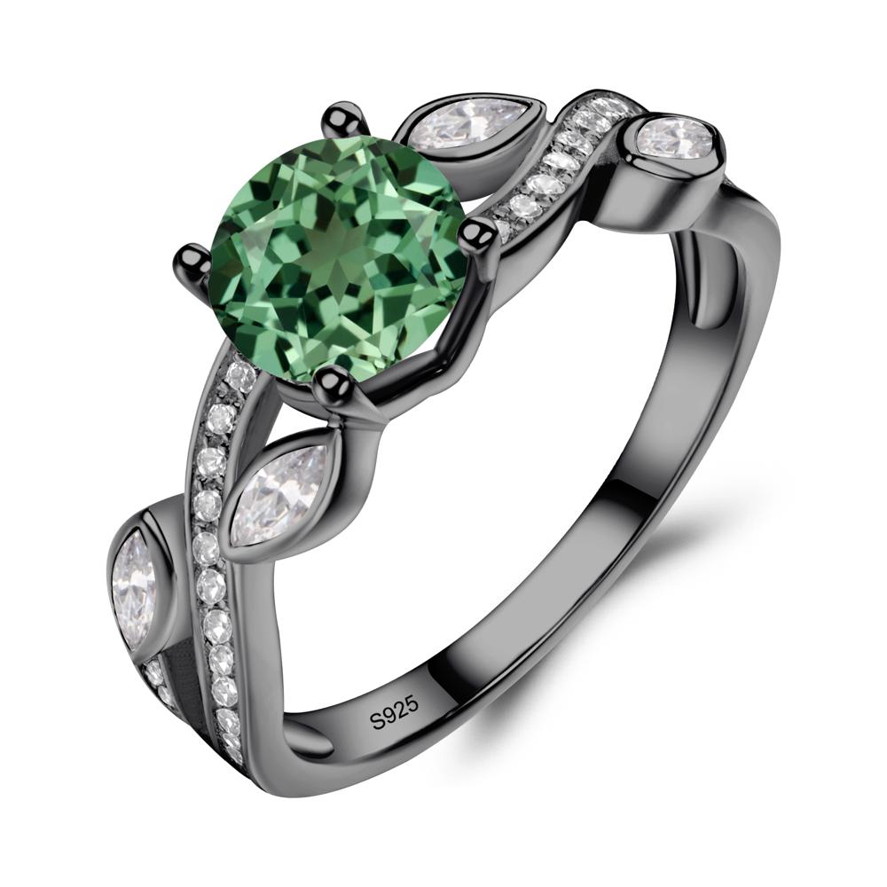 Green Sapphire Twisted Leaf Engagement Ring - LUO Jewelry #metal_black finish sterling silver