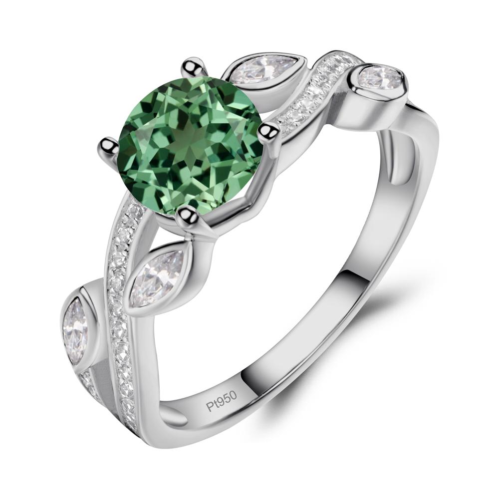 Green Sapphire Twisted Leaf Engagement Ring - LUO Jewelry #metal_platinum