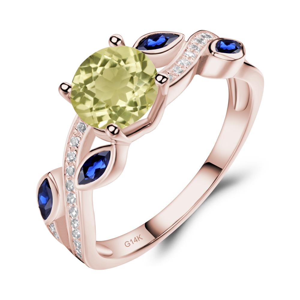 Lemon Quartz Engagement Ring with Leaf - LUO Jewelry #metal_14k rose gold
