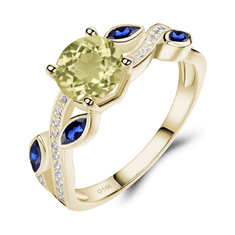 Lemon Quartz Engagement Ring with Leaf - LUO Jewelry #metal_14k yellow gold