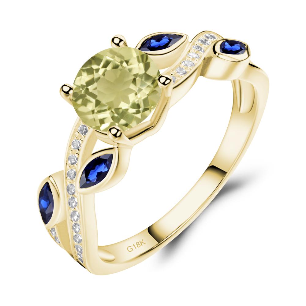Lemon Quartz Engagement Ring with Leaf - LUO Jewelry #metal_18k yellow gold