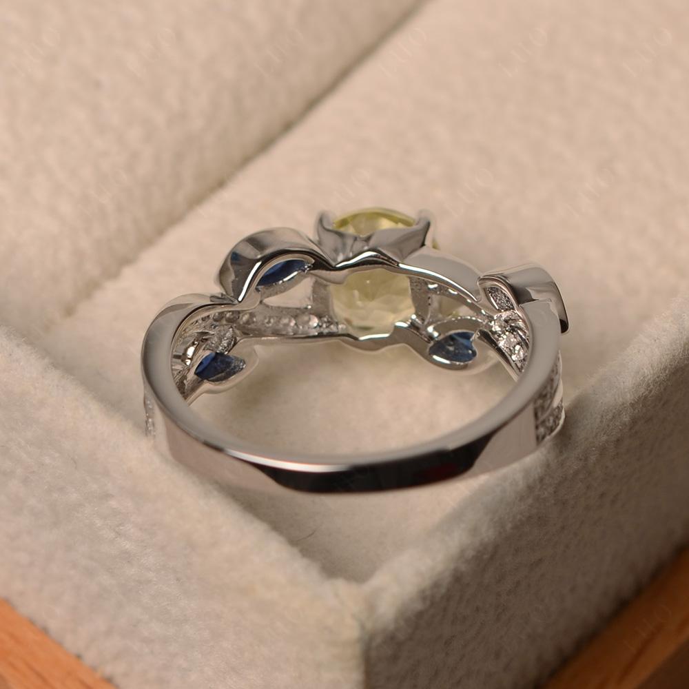 Lemon Quartz Engagement Ring with Leaf - LUO Jewelry