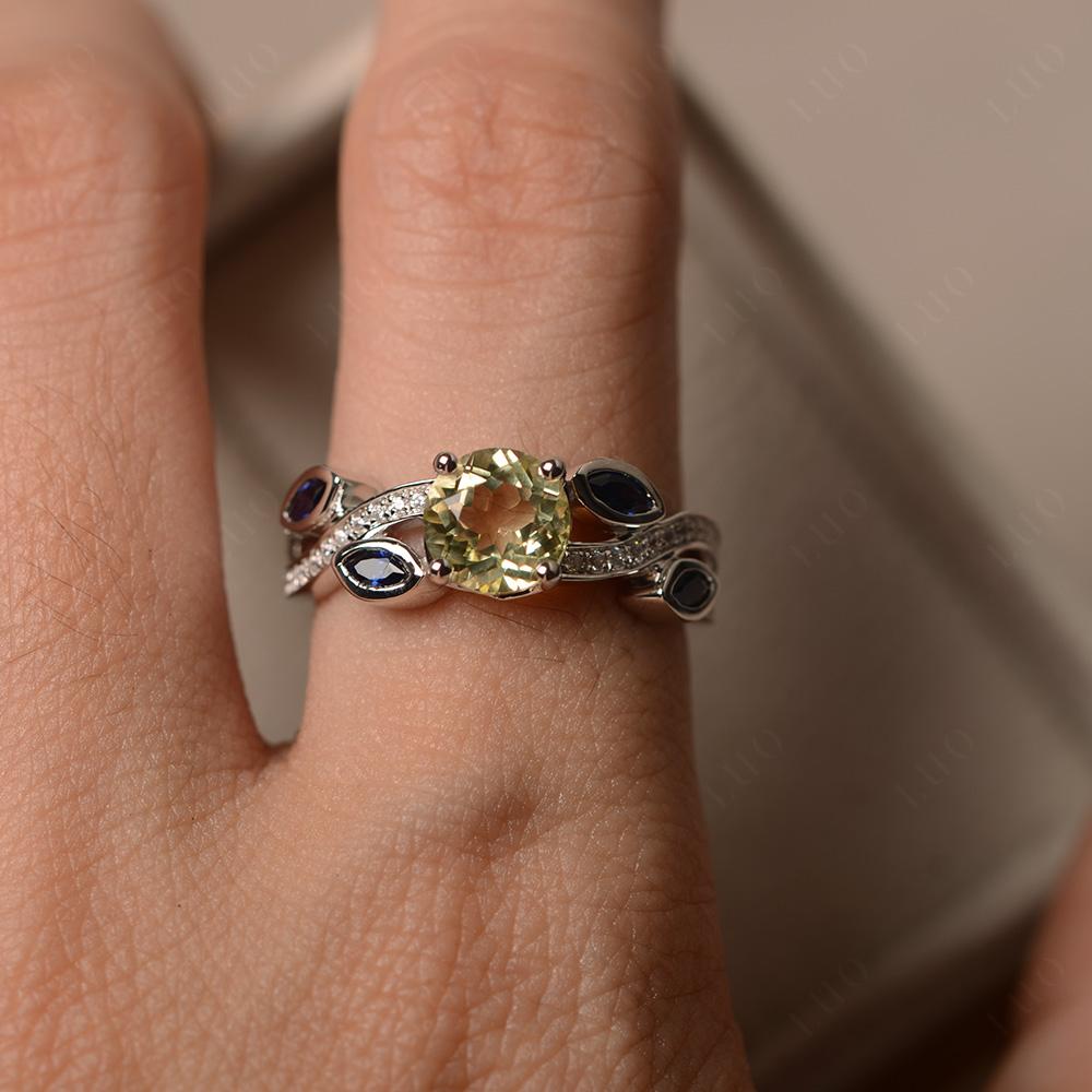 Lemon Quartz Engagement Ring with Leaf - LUO Jewelry