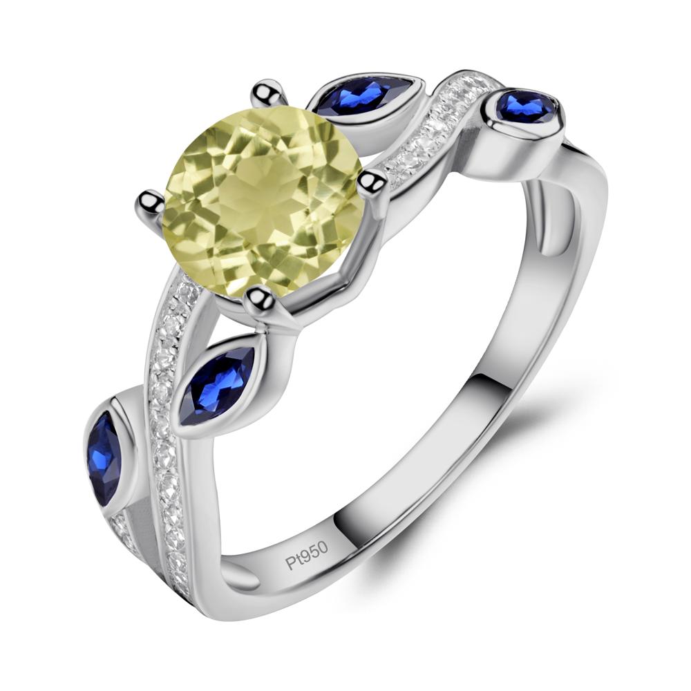 Lemon Quartz Engagement Ring with Leaf - LUO Jewelry #metal_platinum