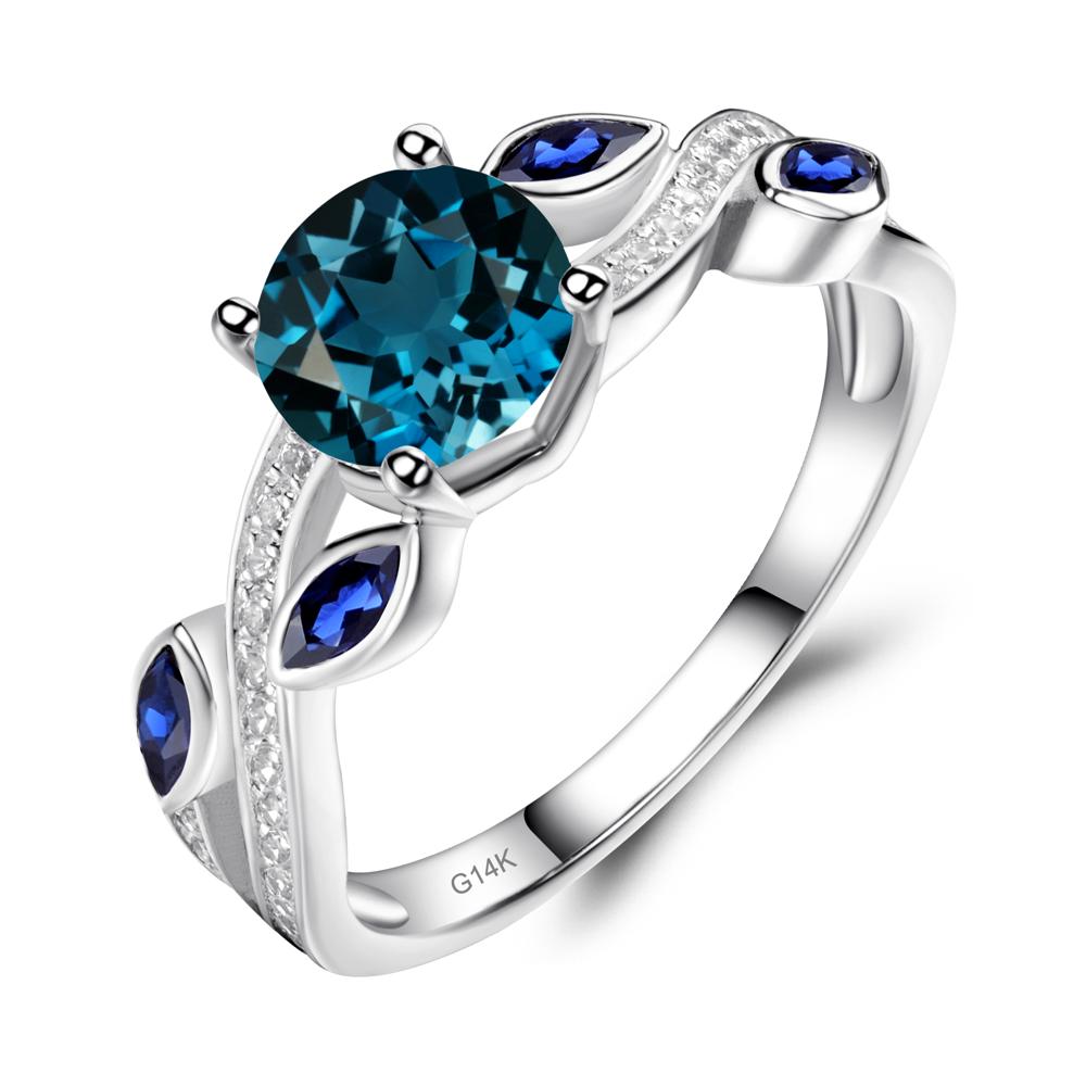 London Blue Topaz Leaf Engagement Ring - LUO Jewelry #metal_14k white gold