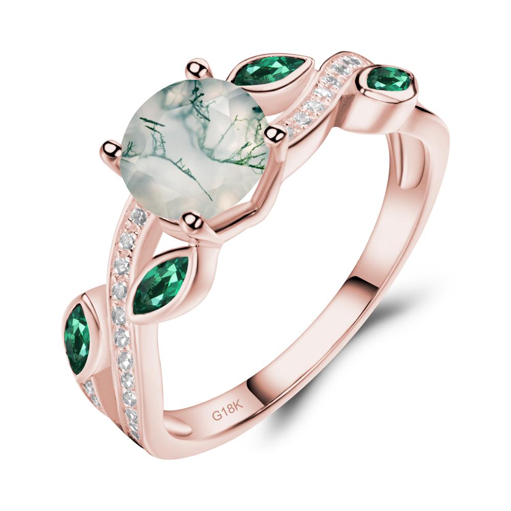 Moss Agate Twisted Leaf Engagement Ring - LUO Jewelry #metal_18k rose gold