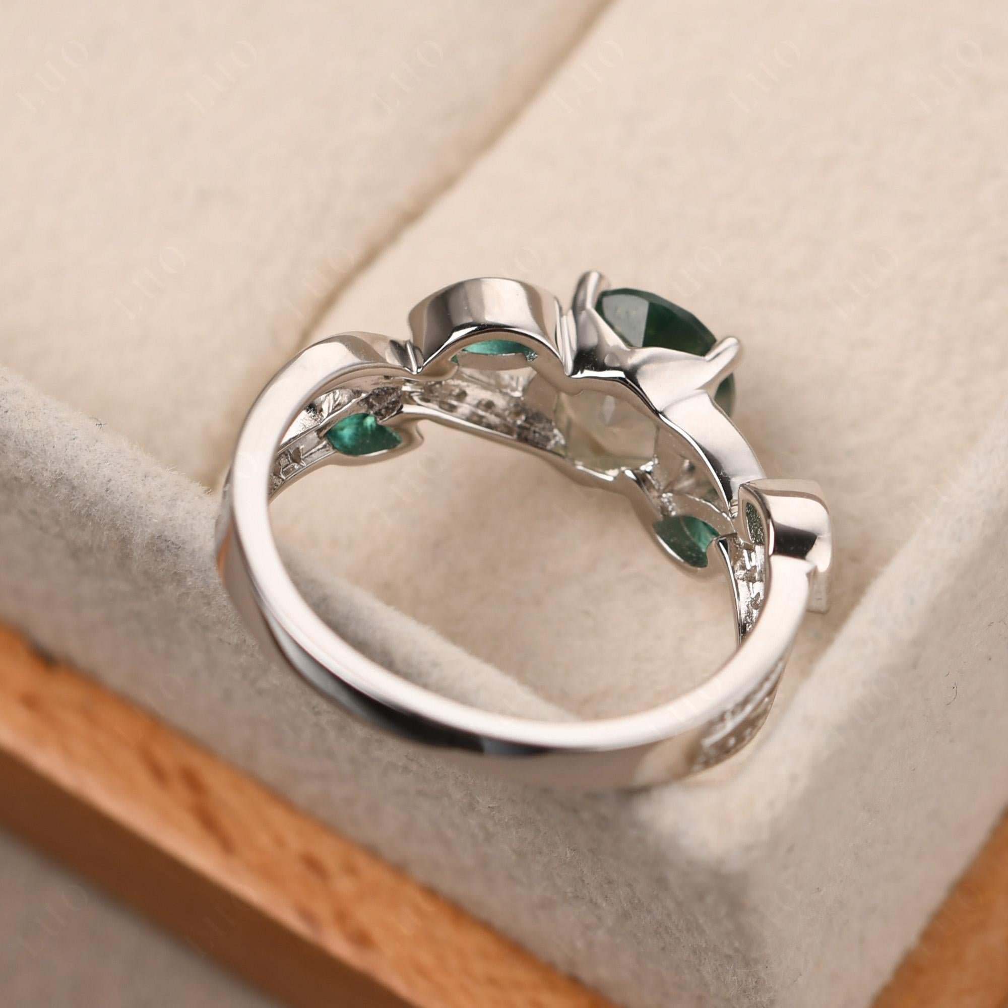 Moss Agate Twisted Leaf Engagement Ring - LUO Jewelry