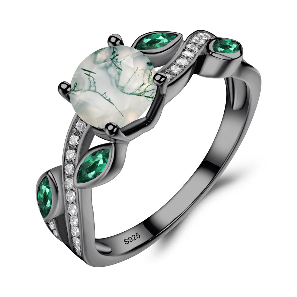 Moss Agate Twisted Leaf Engagement Ring - LUO Jewelry #metal_black finish sterling silver