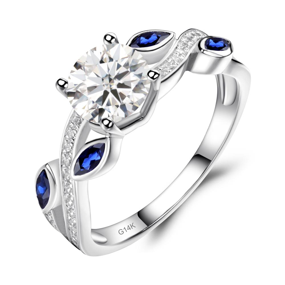 Moissanite Engagement Ring with Leaf - LUO Jewelry #metal_14k white gold