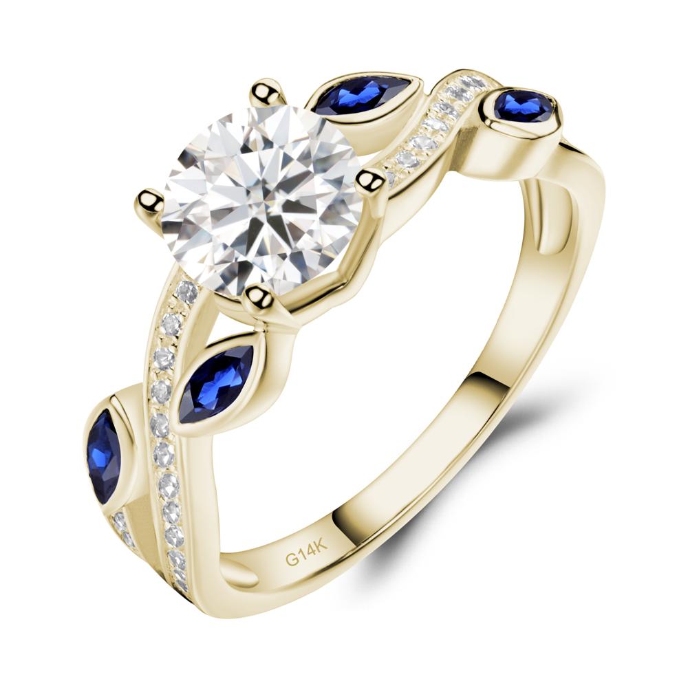 Moissanite Engagement Ring with Leaf - LUO Jewelry #metal_14k yellow gold