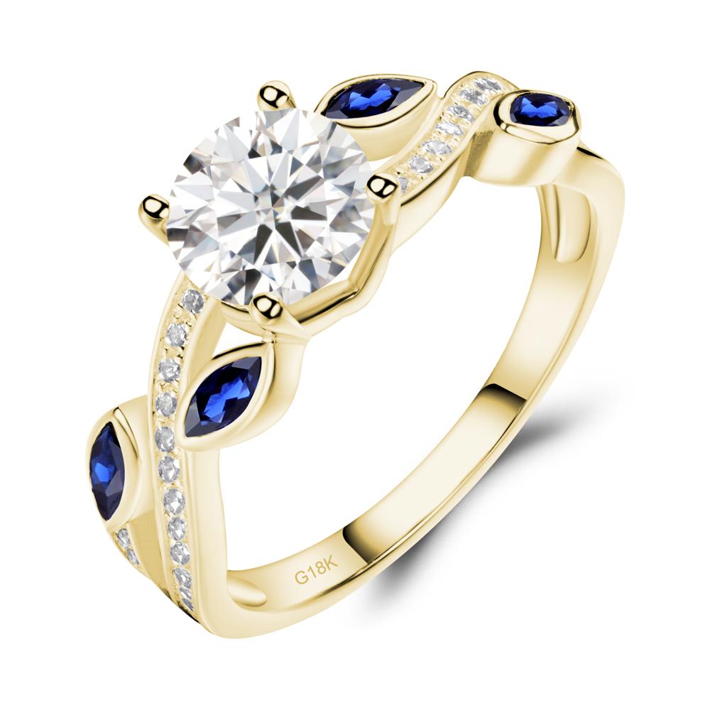 Moissanite Engagement Ring with Leaf - LUO Jewelry #metal_18k yellow gold