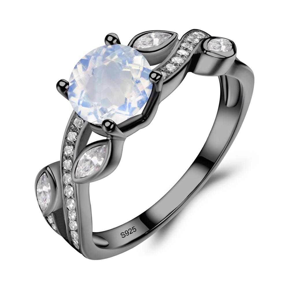 Moonstone Leaf Engagement Ring - LUO Jewelry #metal_black finish sterling silver