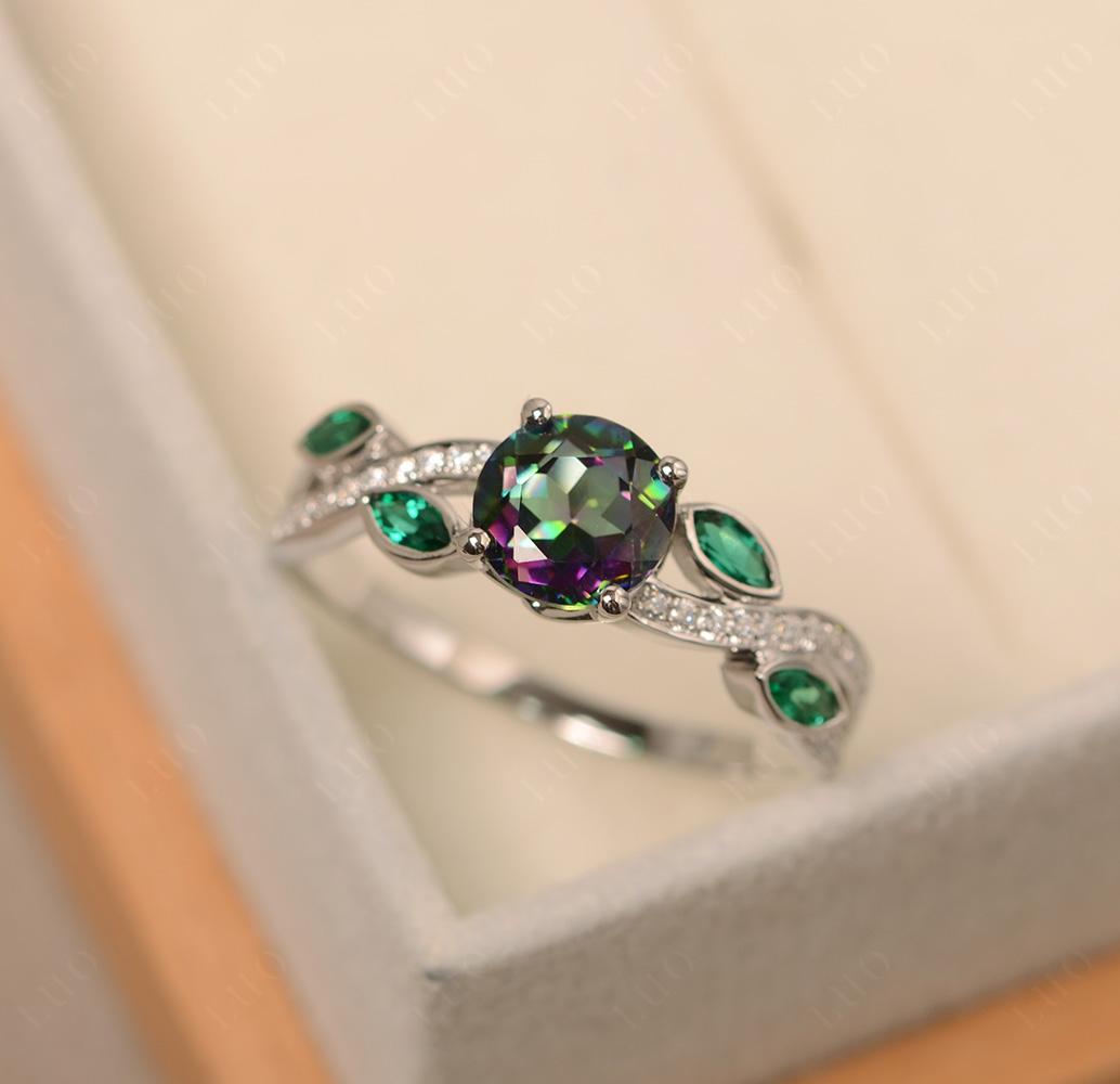 Mystic Topaz Engagement Ring with Leaf - LUO Jewelry