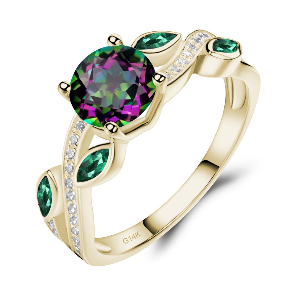 Mystic Topaz Engagement Ring with Leaf - LUO Jewelry #metal_14k yellow gold